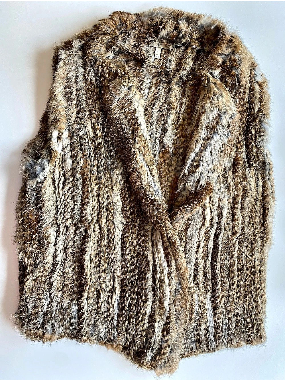 Joie Rabbit Fur Andoni Vest in Brown and Cream (Size Small)